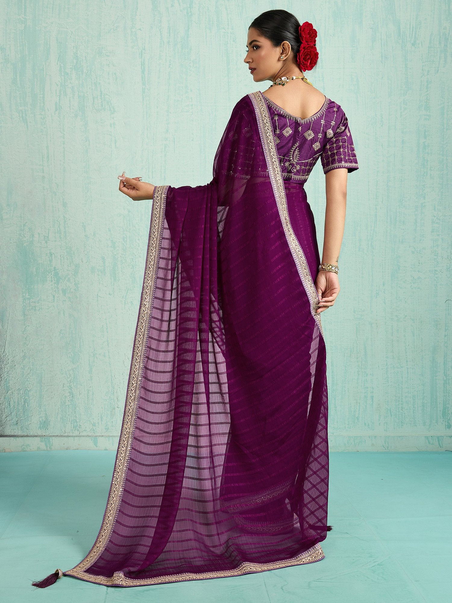 Purple Party Wear Chiffon Embellished Saree