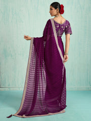 Purple Party Wear Chiffon Embellished Saree