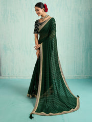 Green Dark Party Wear Chiffon Embellished Saree