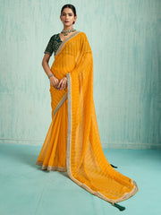 Yellow Yellow Party Wear Chiffon Embellished Saree