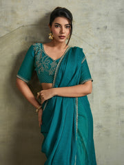 Teal Blue Party Wear Chiffon Embellished Saree