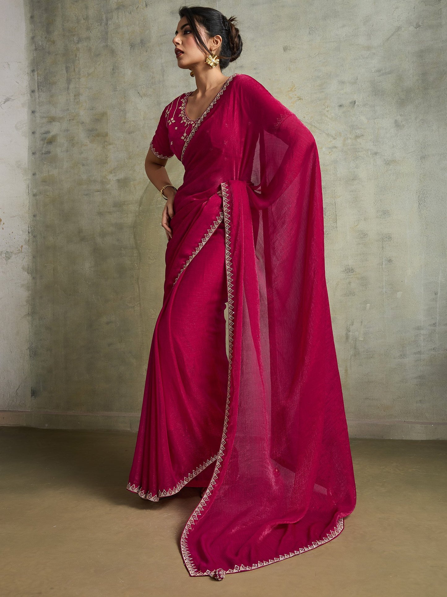 Pink Party Wear Chiffon Embellished Saree