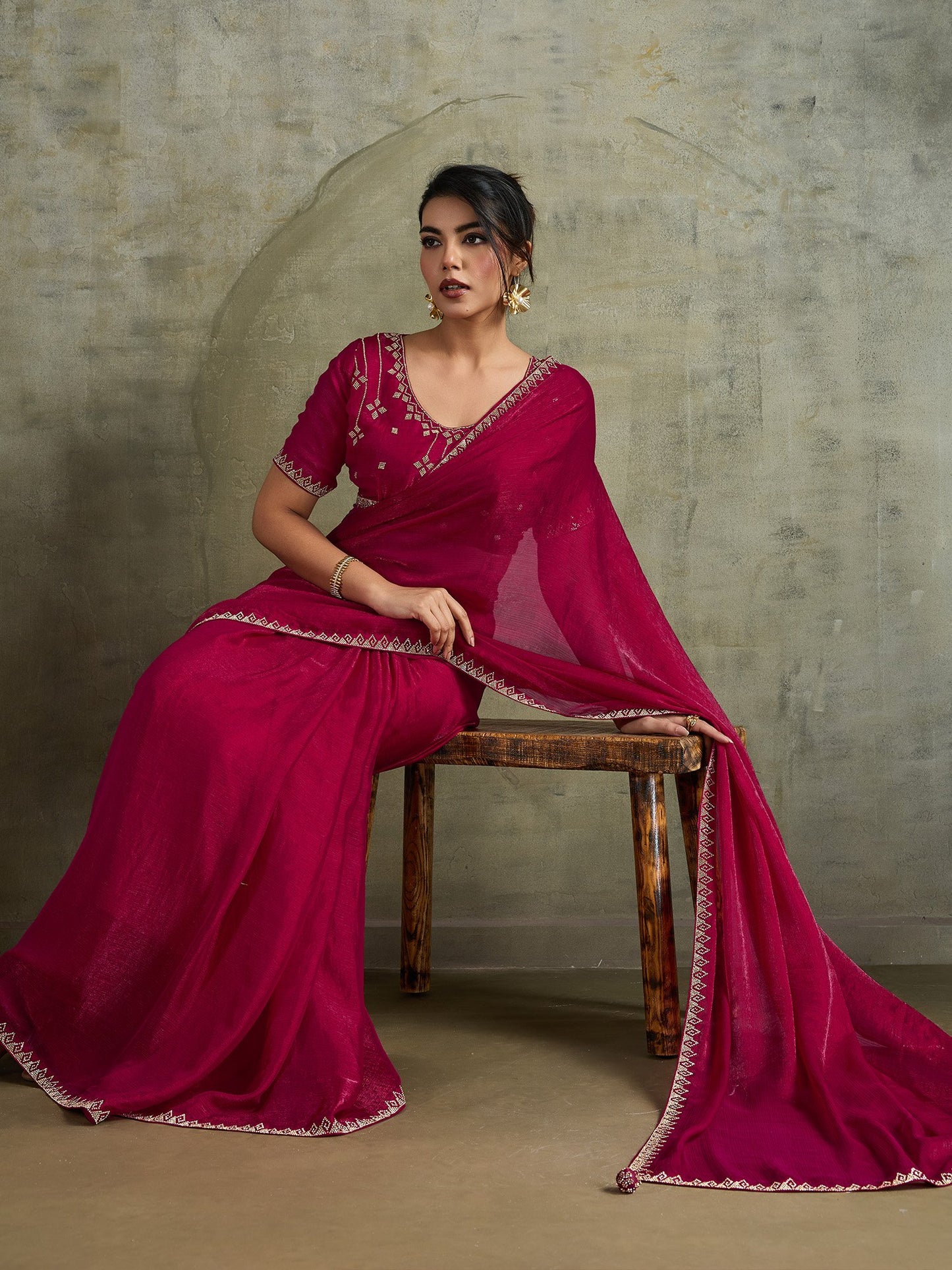 Pink Party Wear Chiffon Embellished Saree
