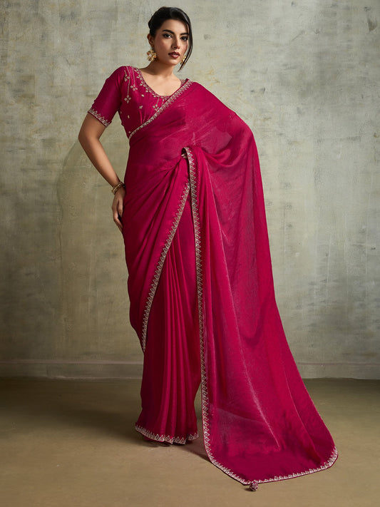 Pink Pink Party Wear Chiffon Embellished Saree