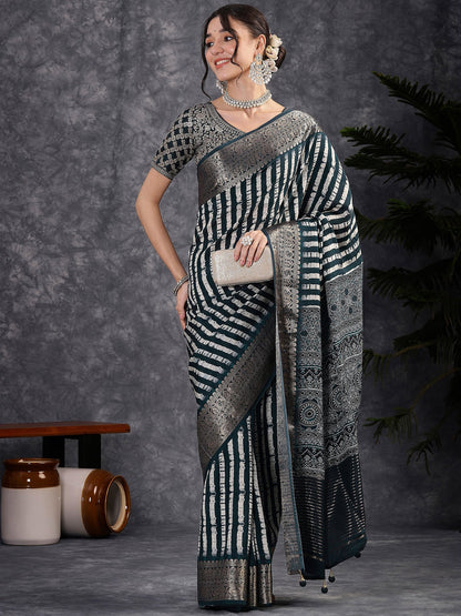 Navy Sungudi Viscose Digital Print Saree