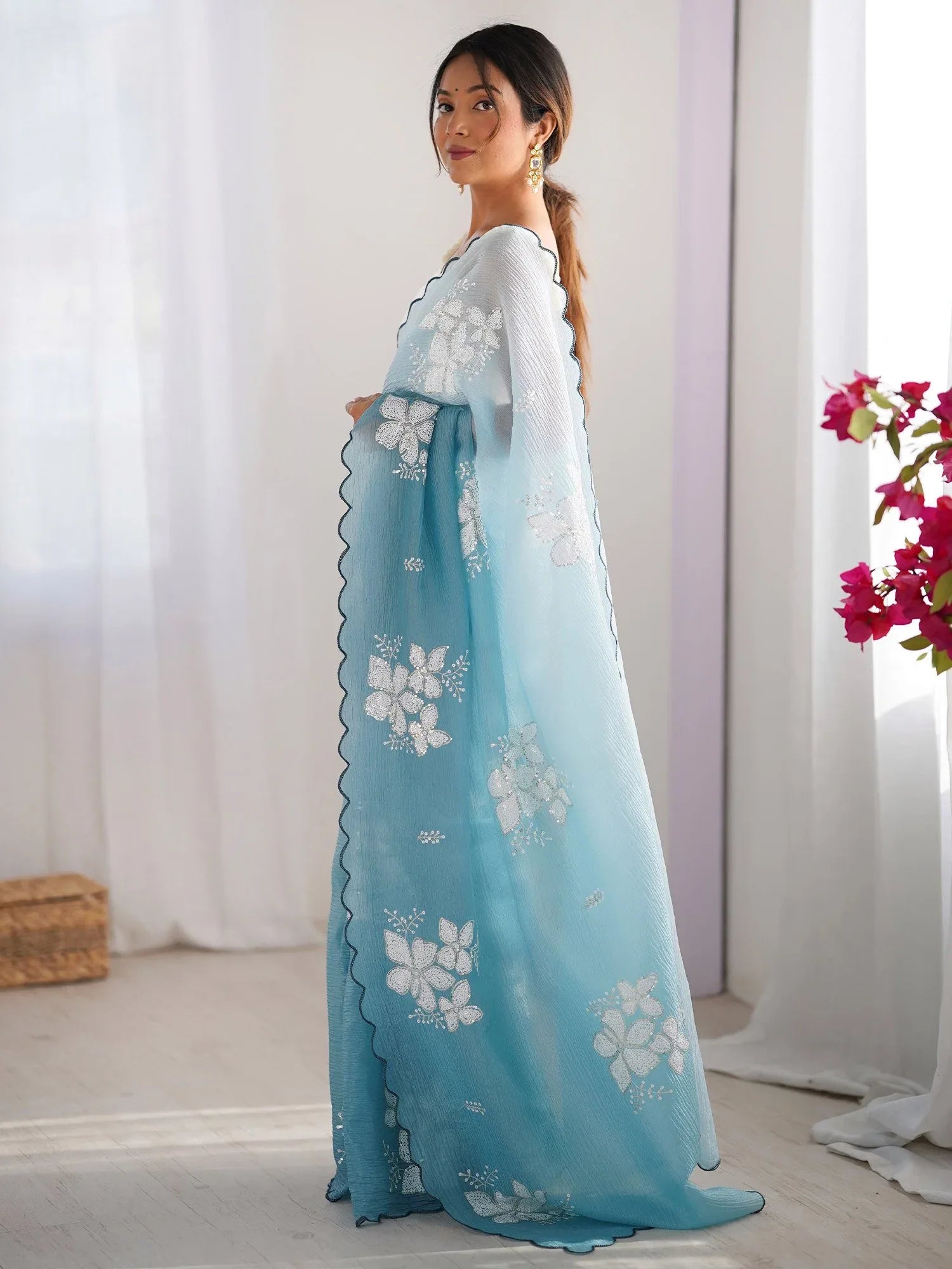 Light Party Wear Tissue Embellished Saree - The Dori Store