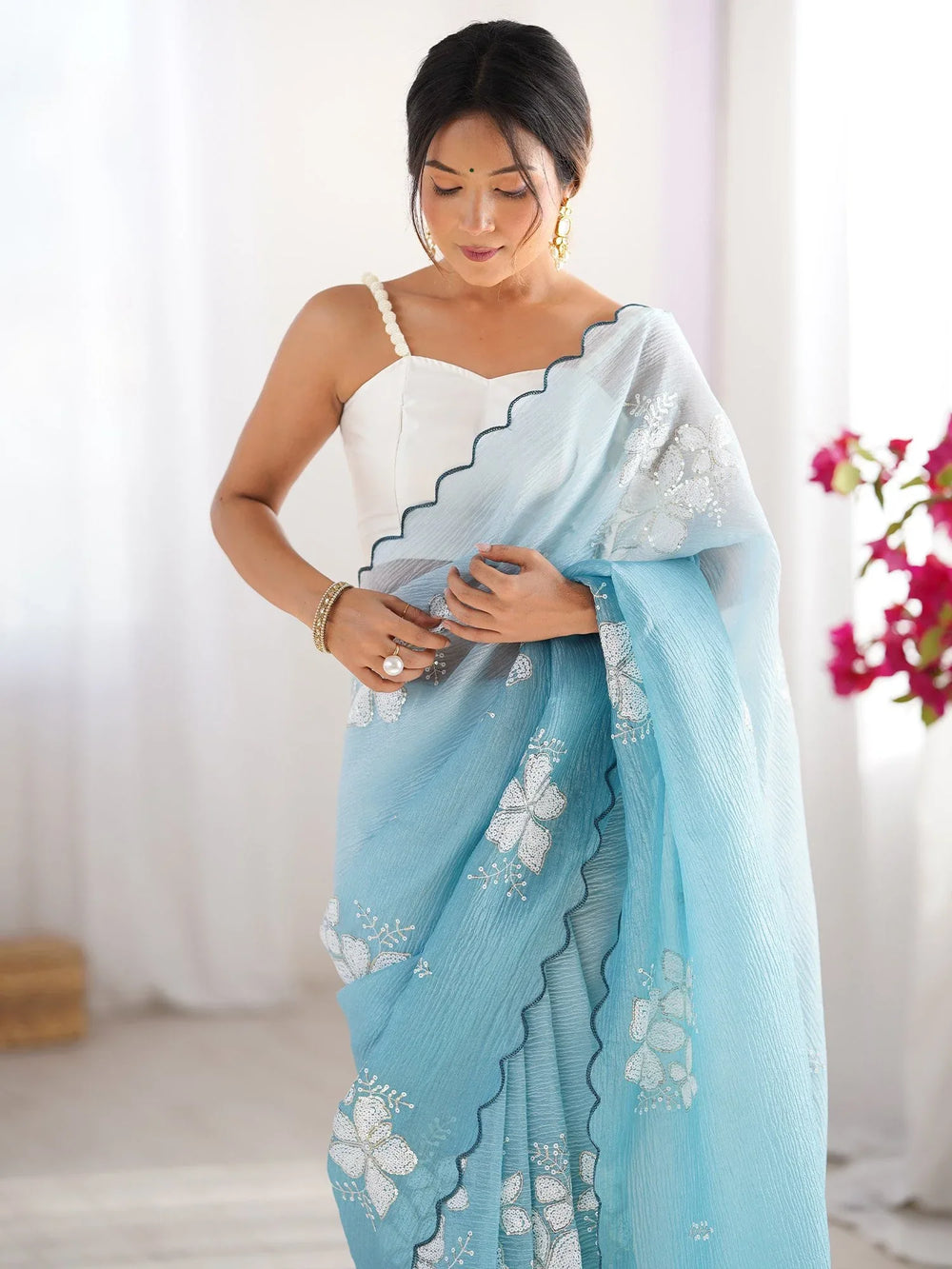 Light Party Wear Tissue Embellished Saree - The Dori Store