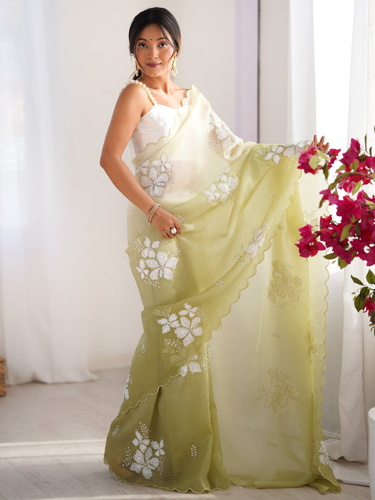 Green Light Party Wear Tissue Embellished Saree