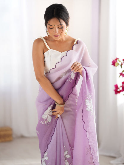 Purple Party Wear Tissue Embellished Saree