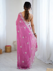 Pink Party Wear Chiffon Embellished Saree