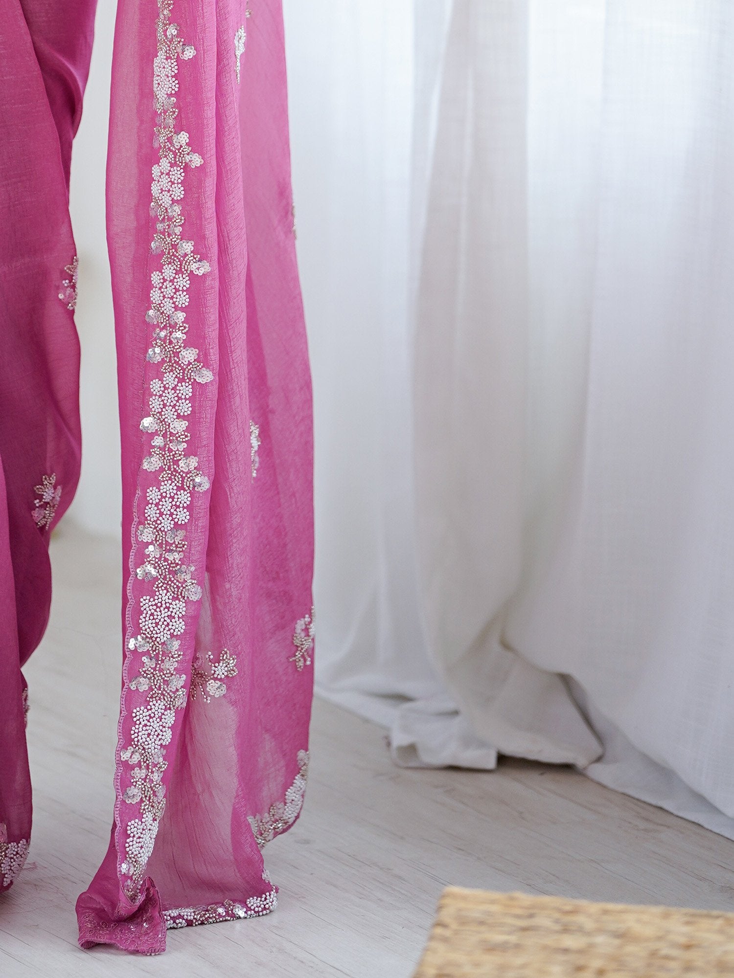 Pink Party Wear Chiffon Embellished Saree