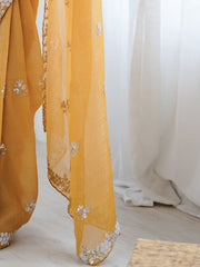Mustard Party Wear Chiffon Embellished Saree