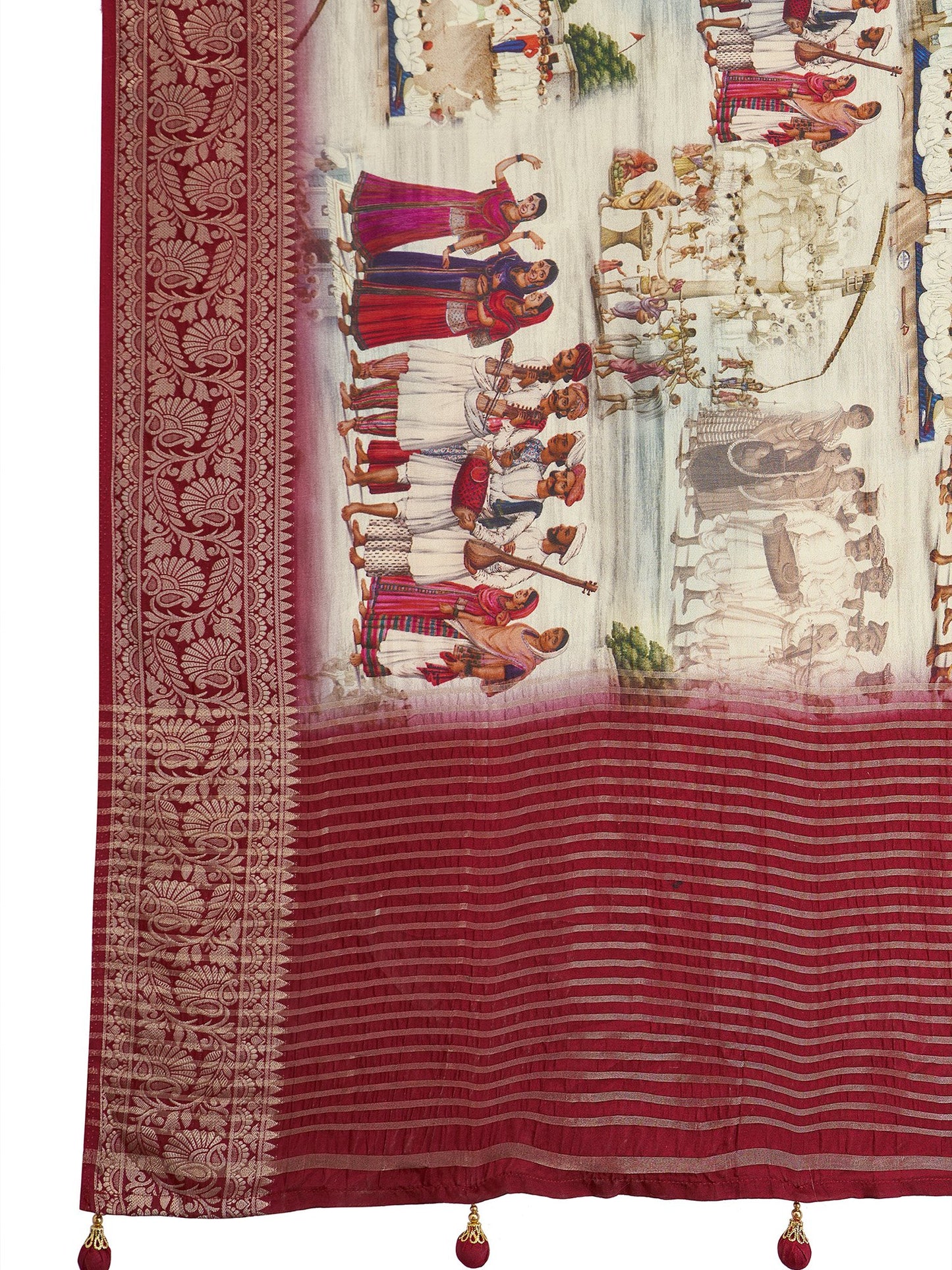 Cream Sungudi Viscose Digital Print Saree