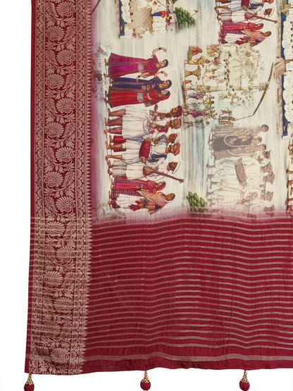 Cream Sungudi Viscose Digital Print Saree