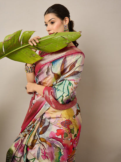 Pink Sungudi Viscose Digital Print Saree