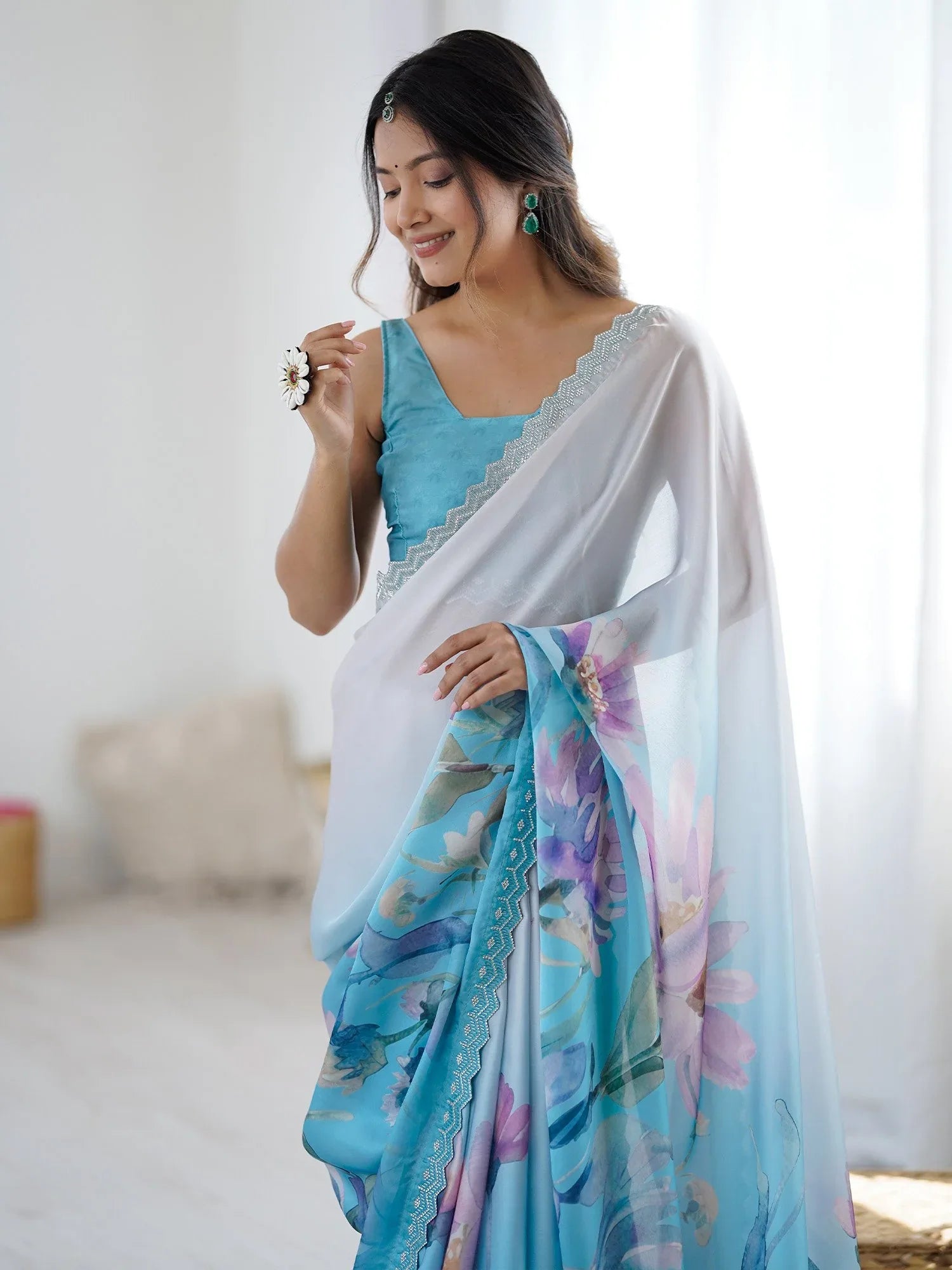Light Party Wear Georgette Printed Saree - The Dori Store