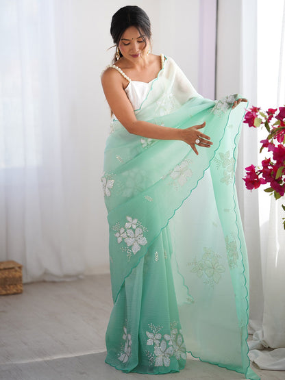 Sea Party Wear Tissue Embellished Saree