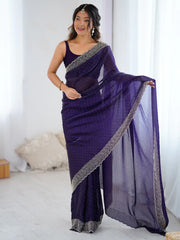 Purple Purple Party Wear Satin Embellished Saree