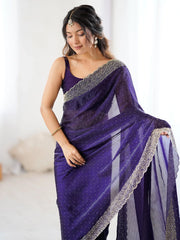 Purple Party Wear Satin Embellished Saree