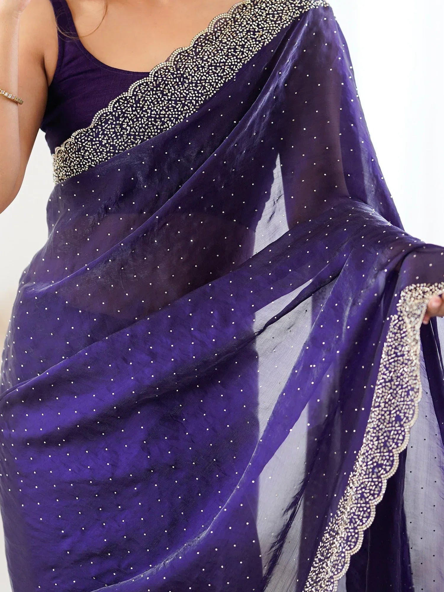 Purple Party Wear Satin Embellished Saree