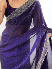 Purple Party Wear Satin Embellished Saree