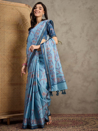 Light Tussar Manipuri Silk Printed Saree