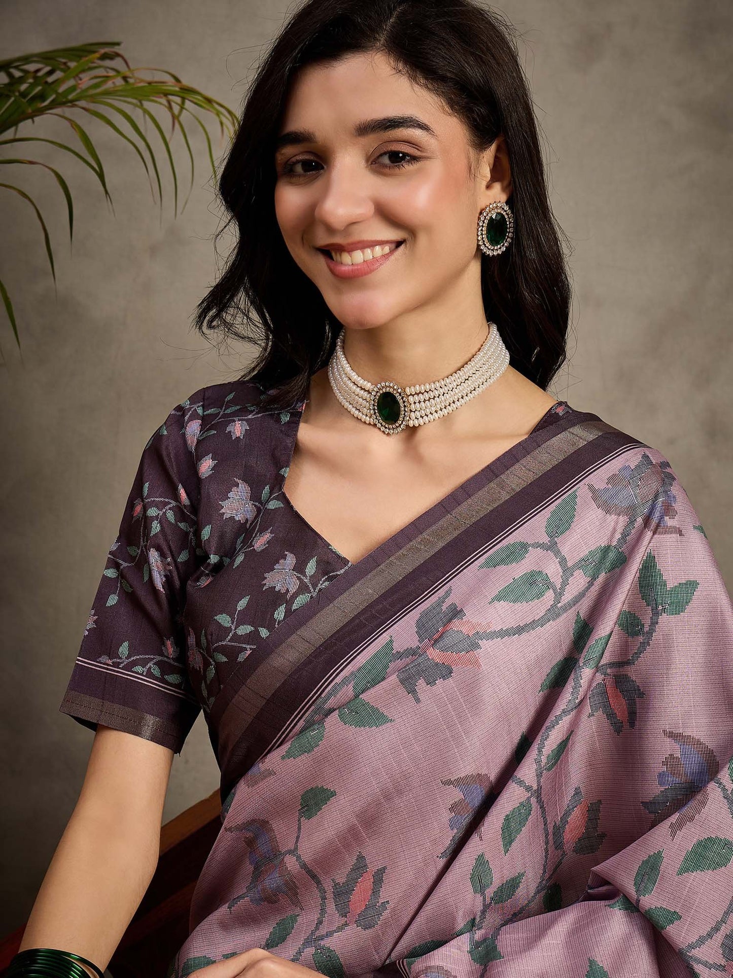 Purple Tussar Manipuri Silk Printed Saree
