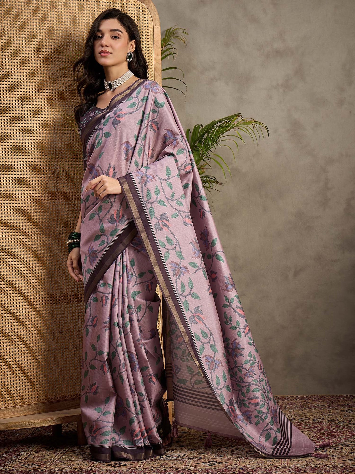 Purple Tussar Manipuri Silk Printed Saree