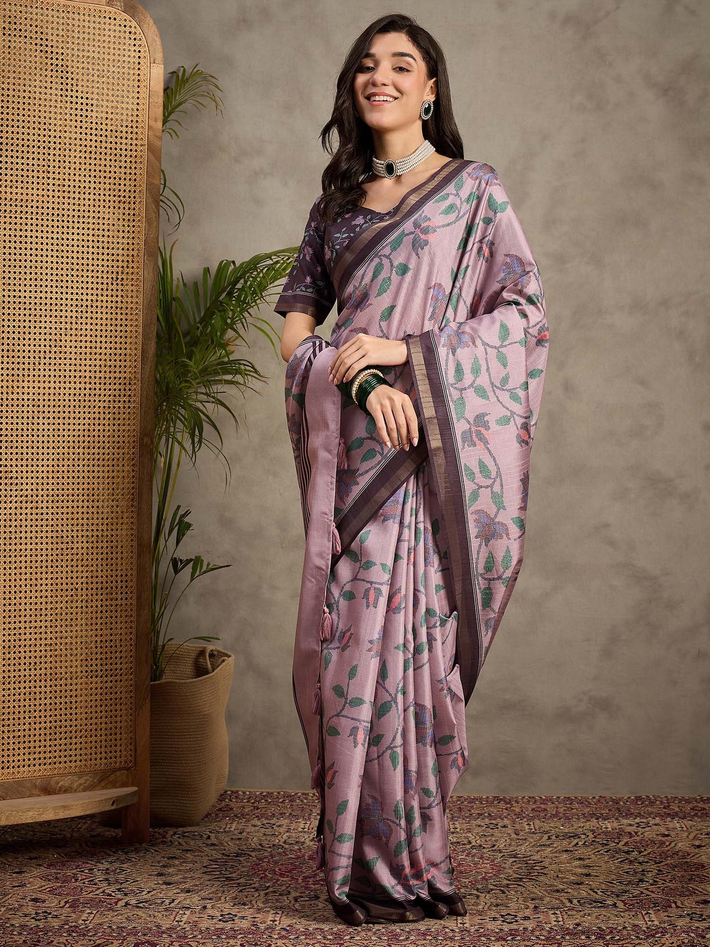 Purple Purple Tussar Manipuri Silk Printed Saree