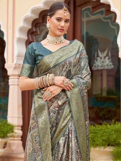 Teal Sungudi Silk Blend Woven Saree