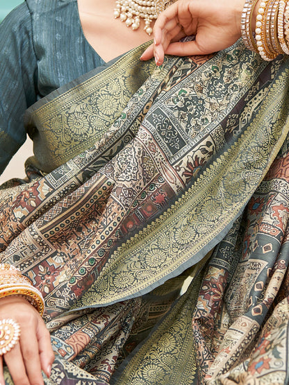 Teal Sungudi Silk Blend Woven Saree