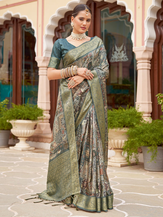 Blue Teal Sungudi Silk Blend Woven Saree