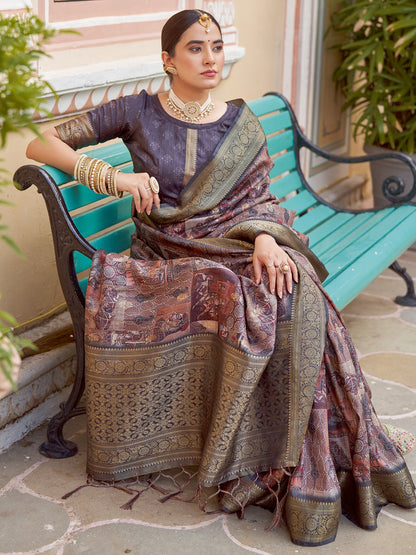 Brown Sungudi Silk Blend Woven Saree