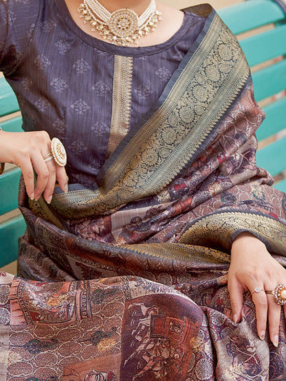 Brown Sungudi Silk Blend Woven Saree