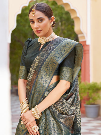 Dark Sungudi Silk Blend Woven Saree