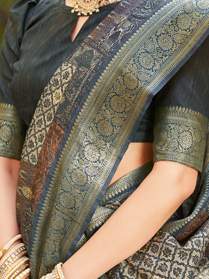 Dark Sungudi Silk Blend Woven Saree