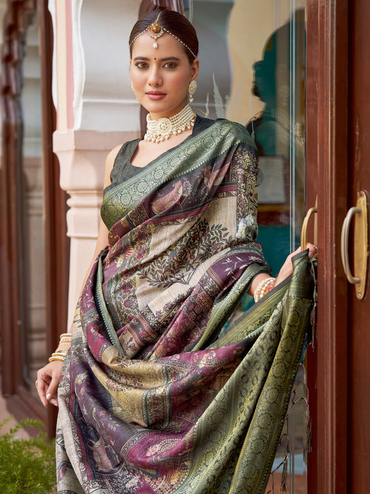 Purple Burgundy Sungudi Silk Blend Woven Saree