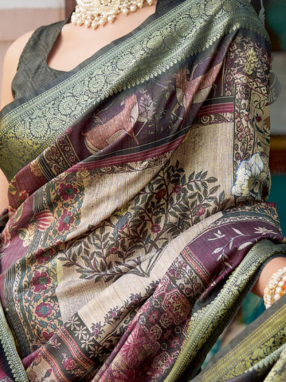Burgundy Sungudi Silk Blend Woven Saree