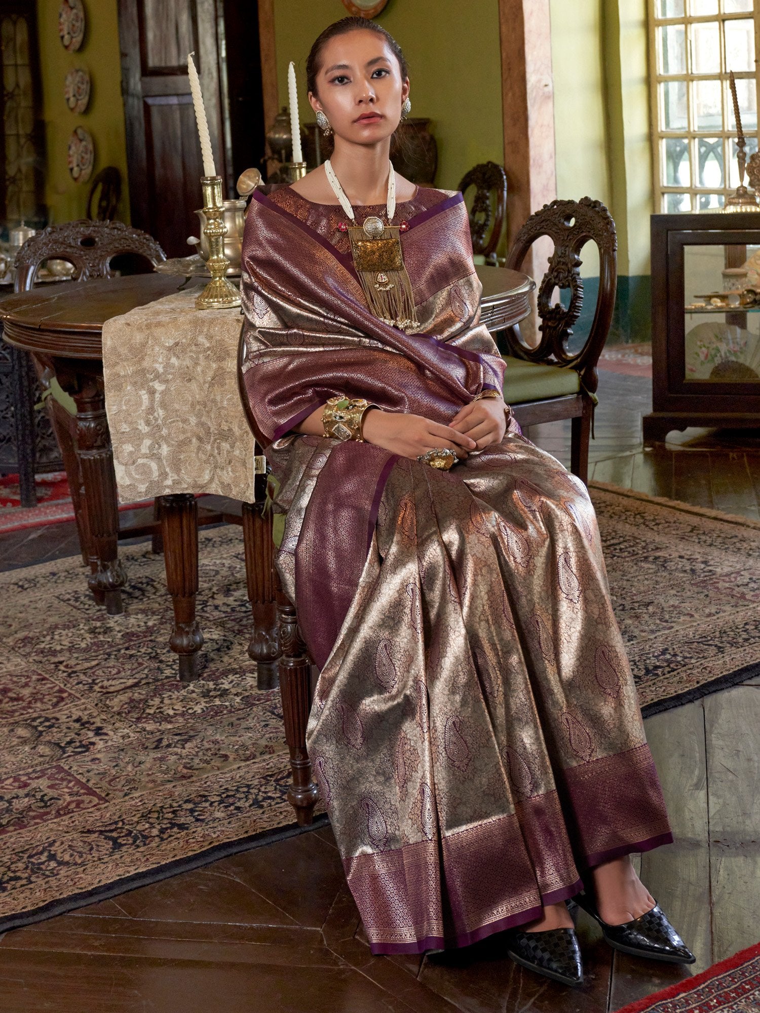 Purple Purple Banarasi Kanjeevaram Silk Woven Saree