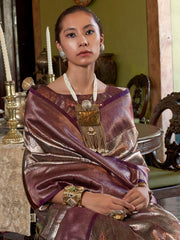 Purple Banarasi Kanjeevaram Silk Woven Saree