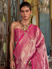 Magenta Banarasi Kanjeevaram Silk Woven Saree
