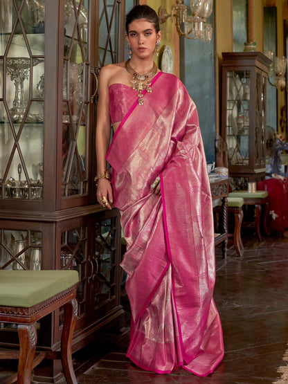 Magenta Banarasi Kanjeevaram Silk Woven Saree