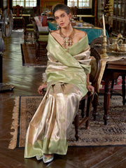 Golden Gold Banarasi Kanjeevaram Silk Woven Saree