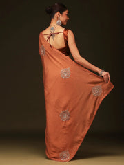 Rust Party Wear Georgette Embellished Saree