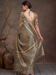 Beige Banarasi Cotton Silk Digital Print Saree