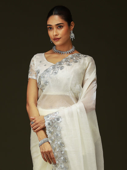 Off Party Wear Chiffon Embellished Saree