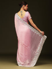 Pink Party Wear Chiffon Embellished Saree