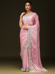 Pink Pink Party Wear Chiffon Embellished Saree