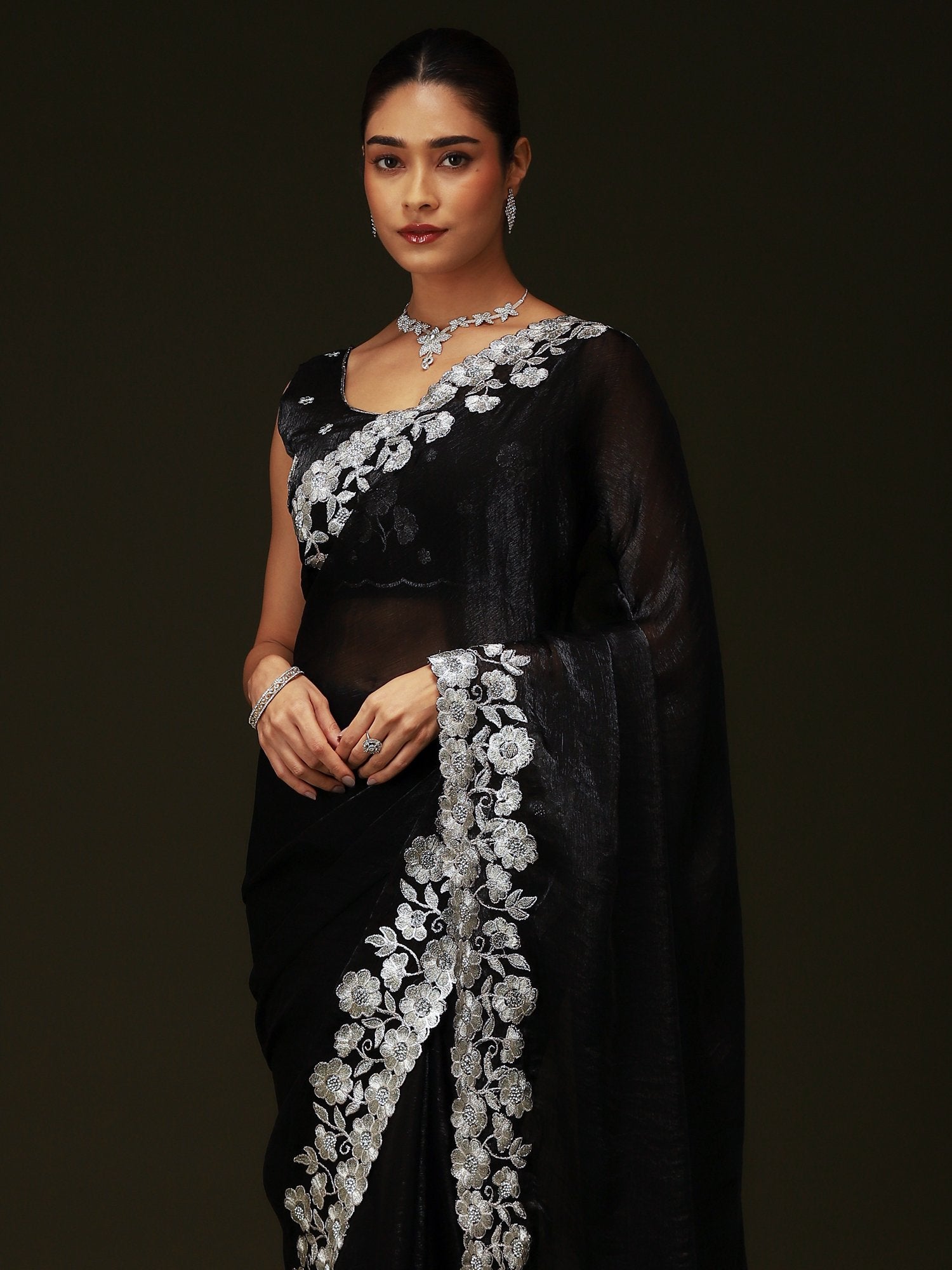 Black Party Wear Chiffon Embellished Saree