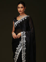 Black Party Wear Chiffon Embellished Saree